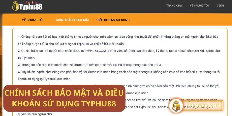Chính sách bảo mật và điều khoản sử dụng Typhu88